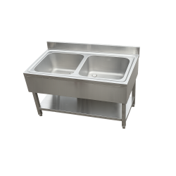 2 MEDENCÉS MOSOGATÓ, 50X50 CM, ALSÓ POLCCAL, ZÁRSZELVÉNY VÁZZAL