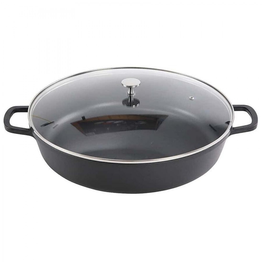 AluChef® öntött alumíniumból készült lábas üvegfedővel, fekete, 9,5 L