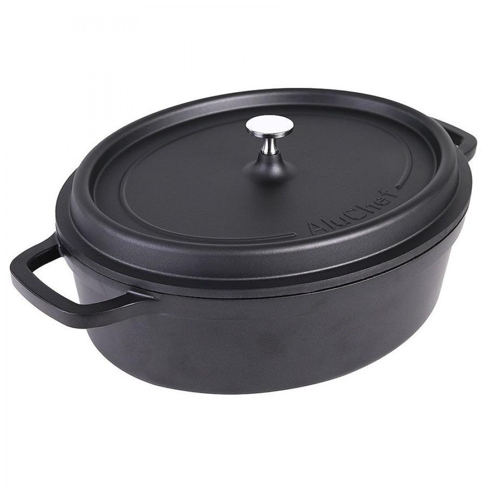 AluChef® öntött alumíniumból készült oválislábas fedővel, fekete, 7,5 L