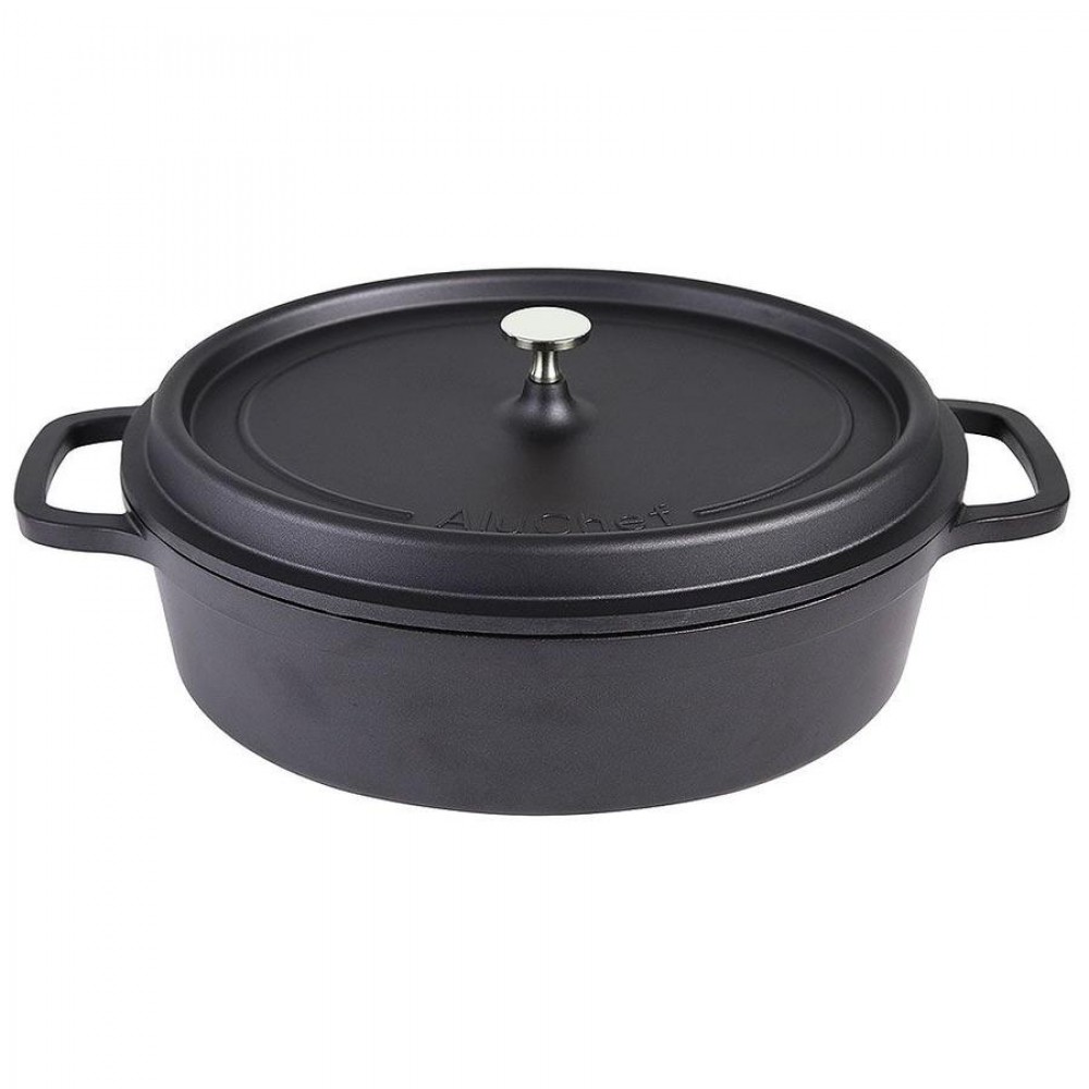 AluChef® öntött alumíniumból készült oválislábas fedővel, fekete, 7,5 L