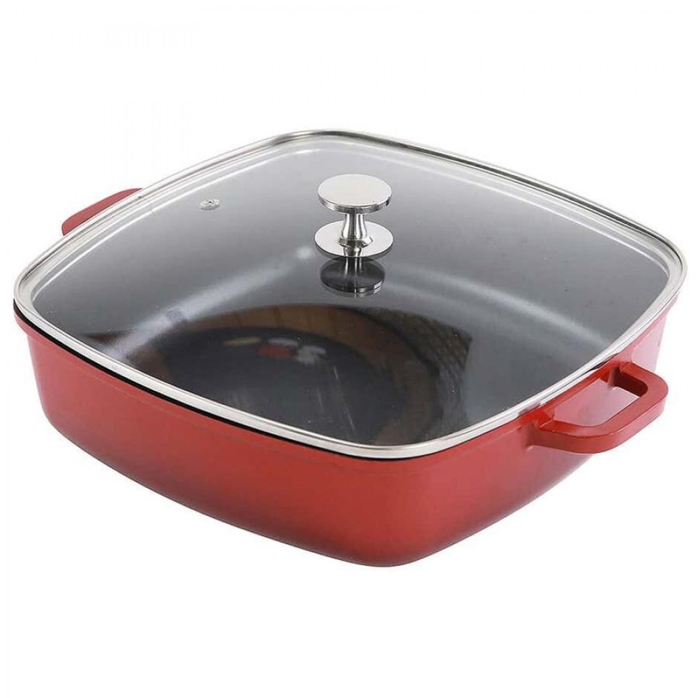 AluChef® öntött alumíniumból készült szögletes lábas fedővel, piros, 5 L