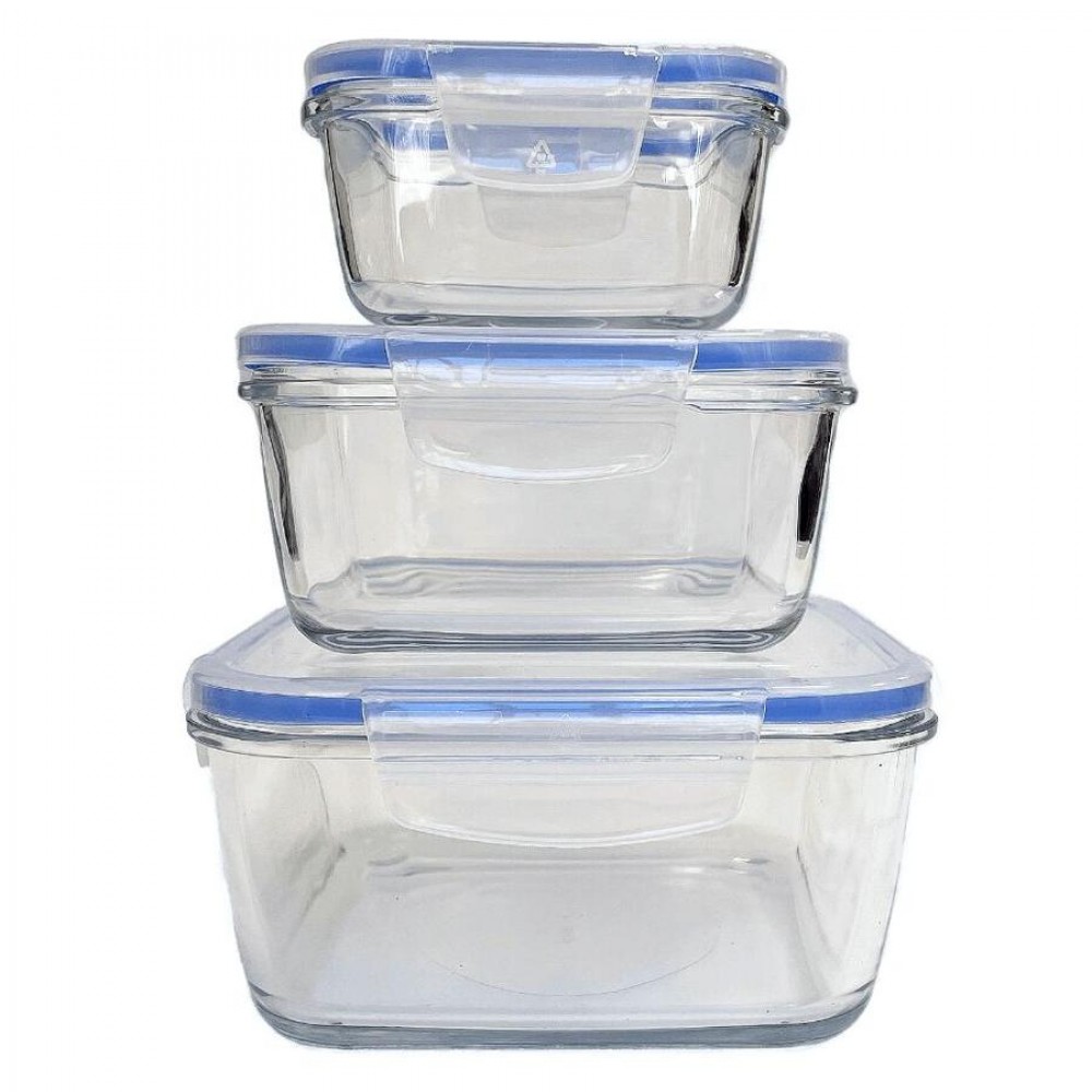 ECO üveg ételtároló szett, műanyag tetővel, 3 részes