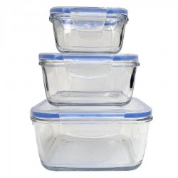 ECO üveg ételtároló szett, műanyag tetővel, 3 részes