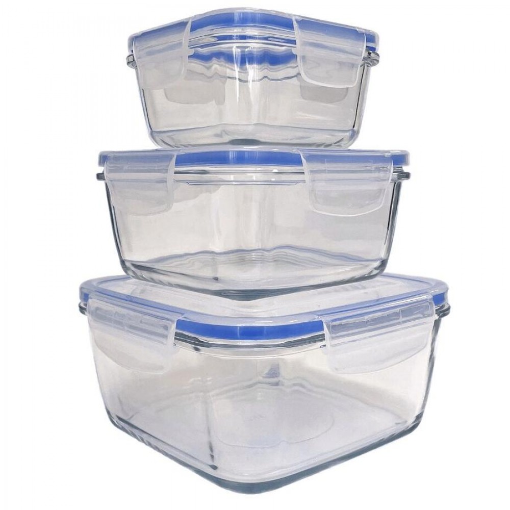 ECO üveg ételtároló szett, műanyag tetővel, 3 részes