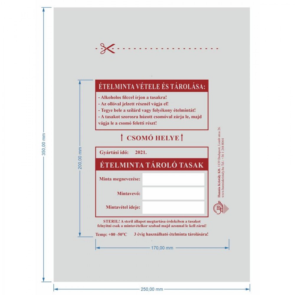 Steril ételminta tárolótasak 1000 darab/csomag