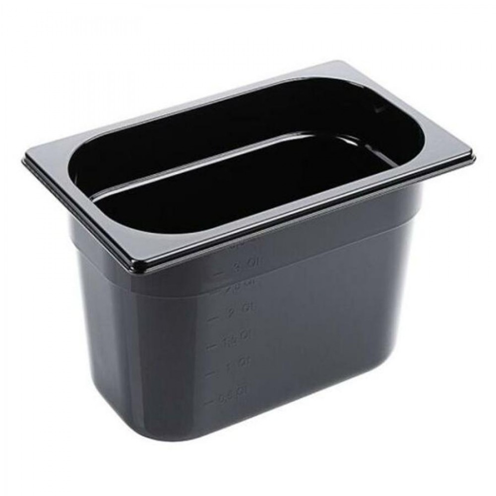 Fekete polikarbonát GN 1/4-es edény 200 mm mély, 4,8 L