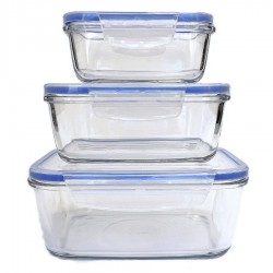 ECO üveg ételhordó szett, műanyag tetővel, 3 részes