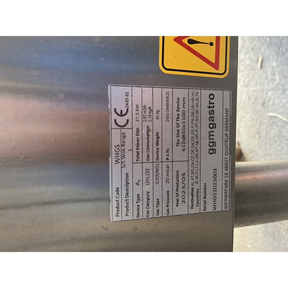 Gáz wok tűzhely - 1 főzőzónával - 27,5 kW